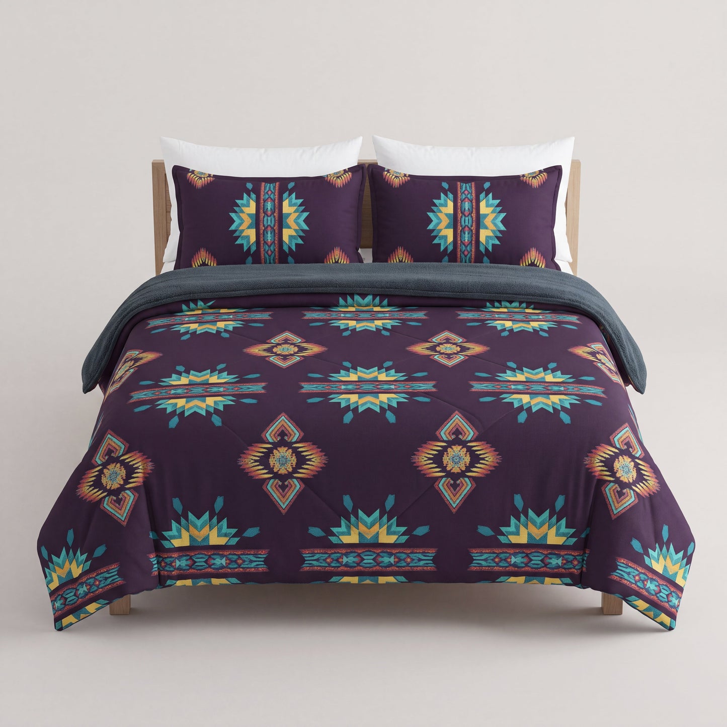 3PC SET  FLANNEL BORREGO (sherpa lined) purple