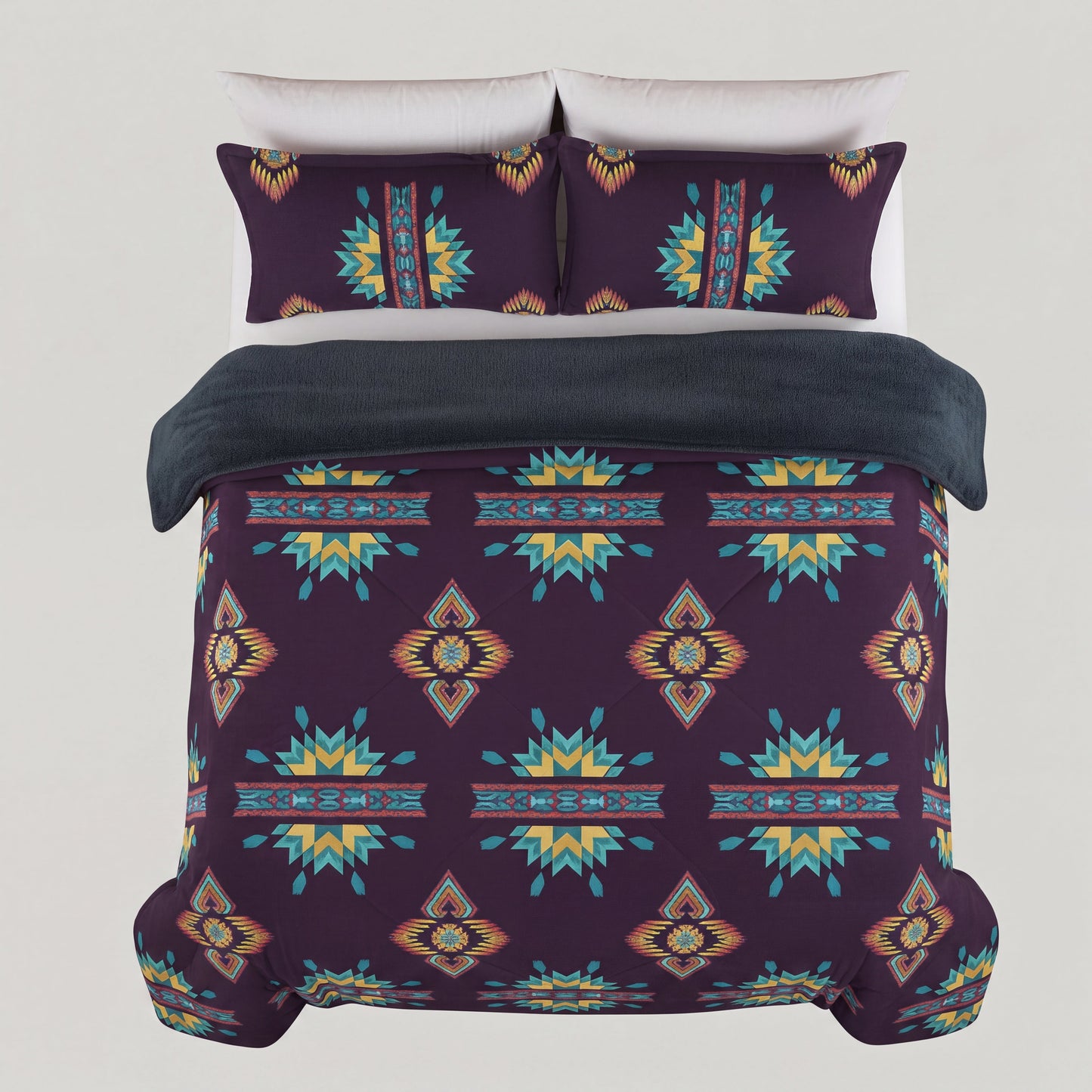 3PC SET  FLANNEL BORREGO (sherpa lined) purple