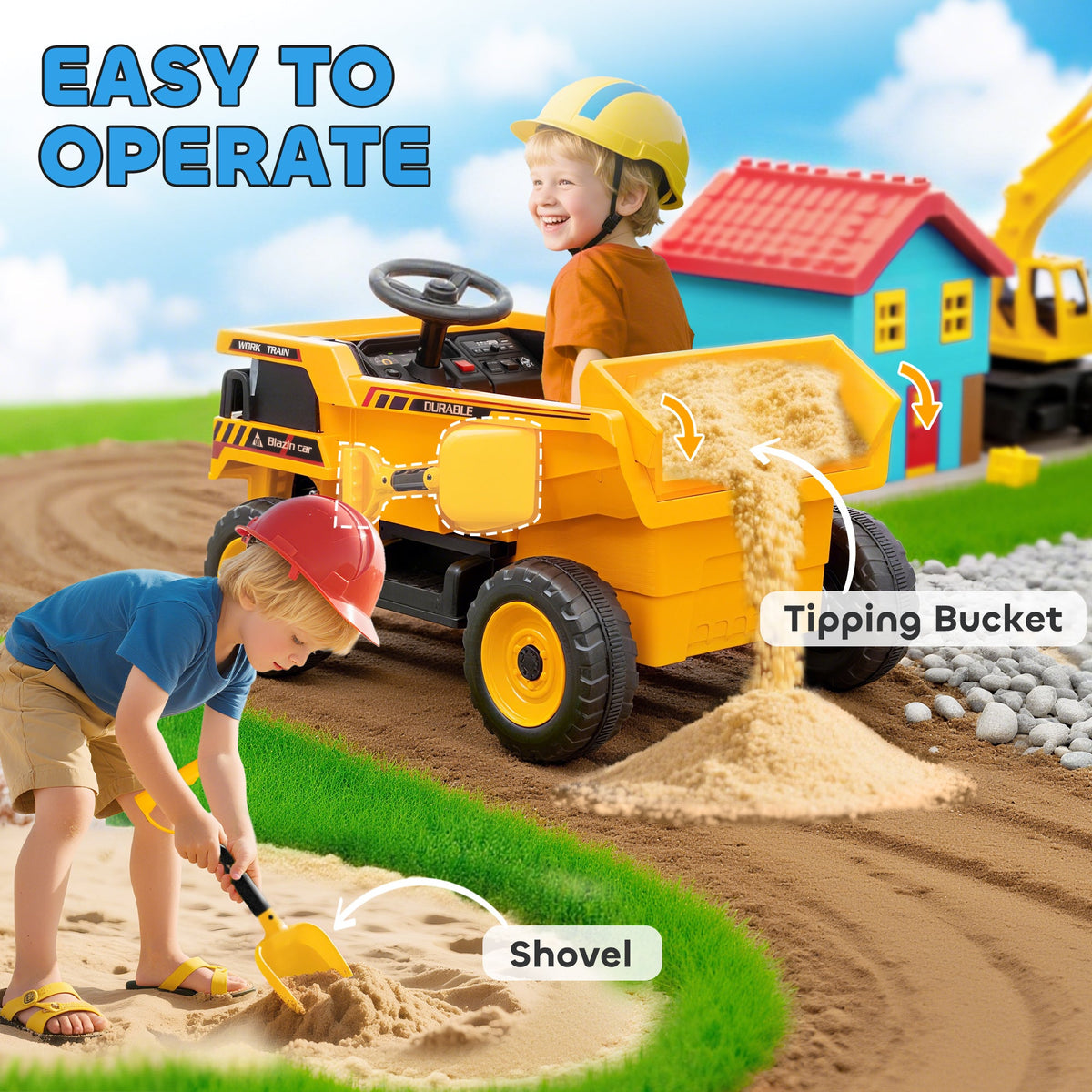 Kids Electric Car, Ride On Dump Truck, 12V Ride On Toy with Electric Dump Bed and Remote Control, Yellow