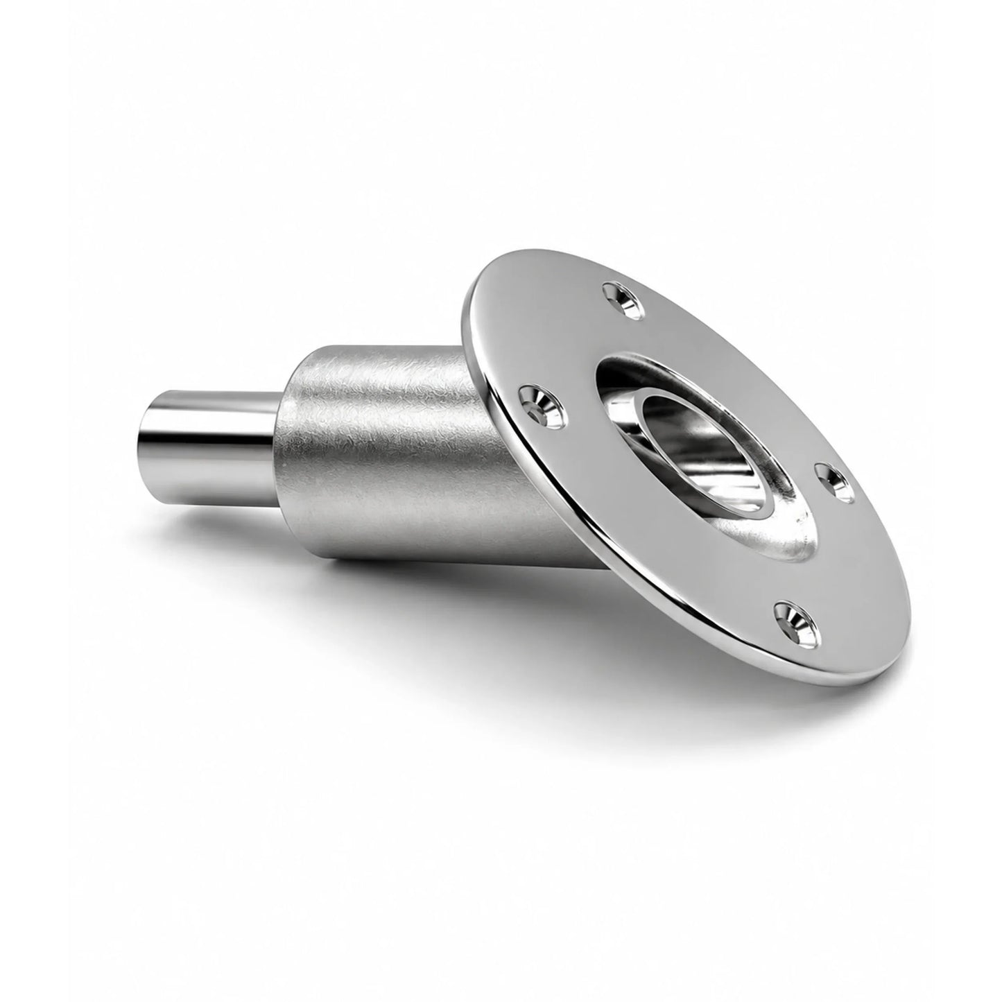 Stainless Steel Thru Hull Fitting, 22 mm, 45° Base, Straight Connector with Screws