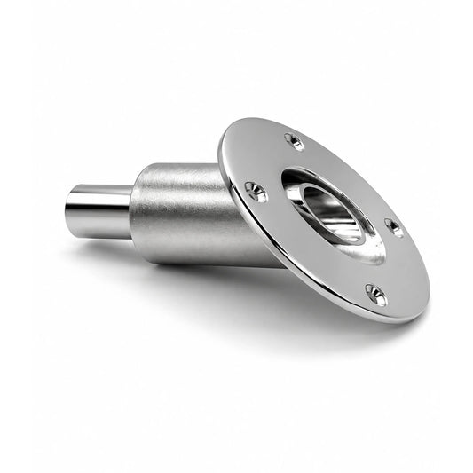 Stainless Steel Thru Hull Fitting, 22 mm, 45° Base, Straight Connector with Screws
