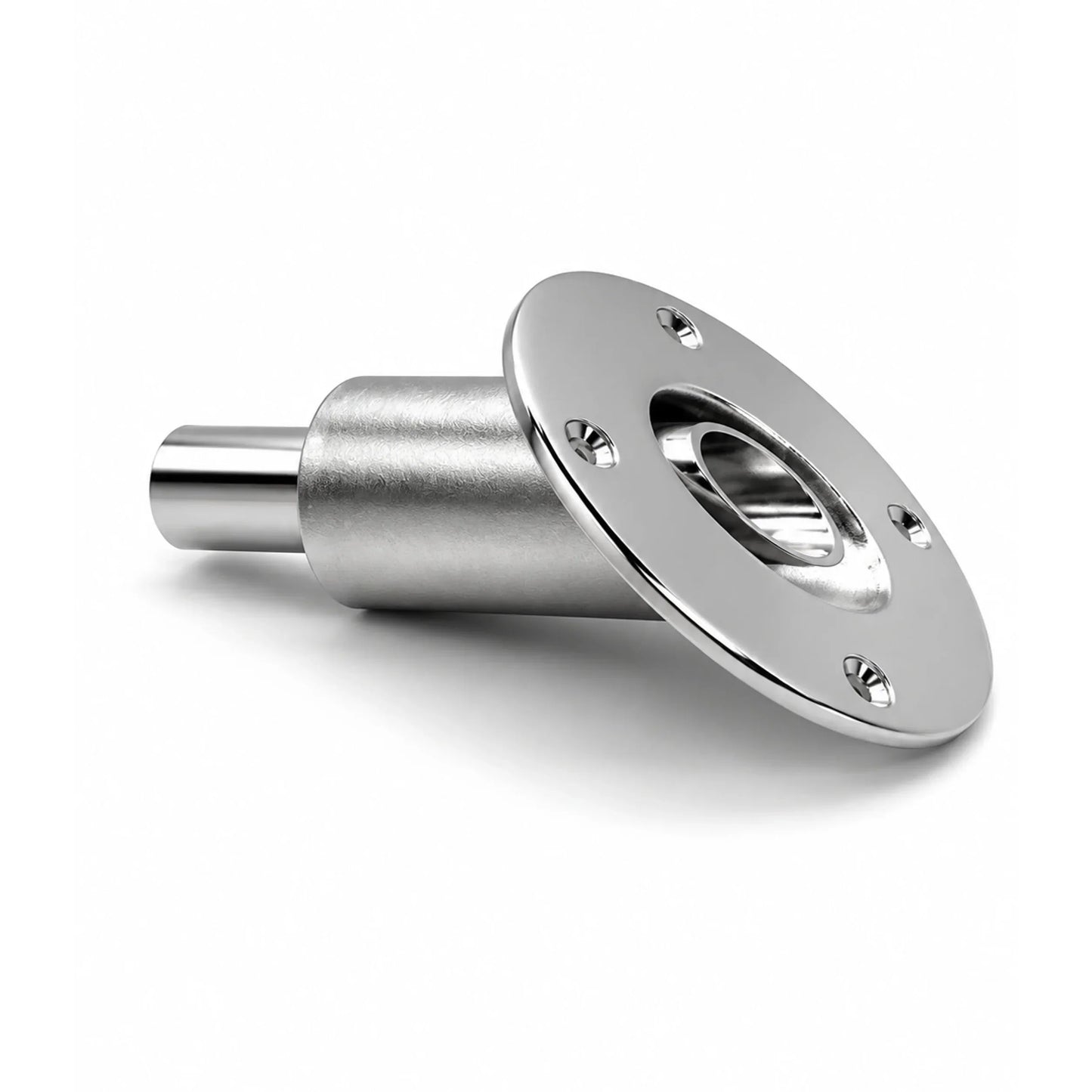 Stainless Steel Thru Hull Fitting, 24 mm, 45° Base, Straight Connector with Screws