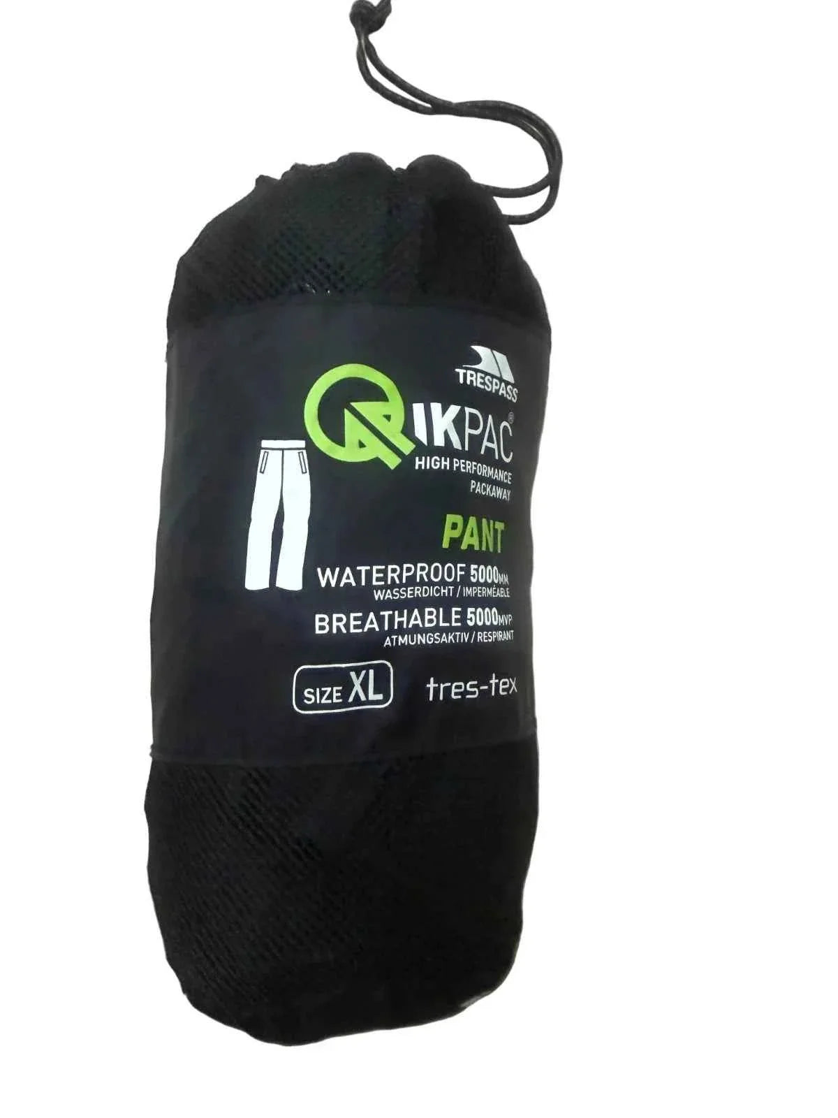 Trespass Unisex Qikpac Stash-able Travel Rain Pants 5000mm Waterproof XL-XXL