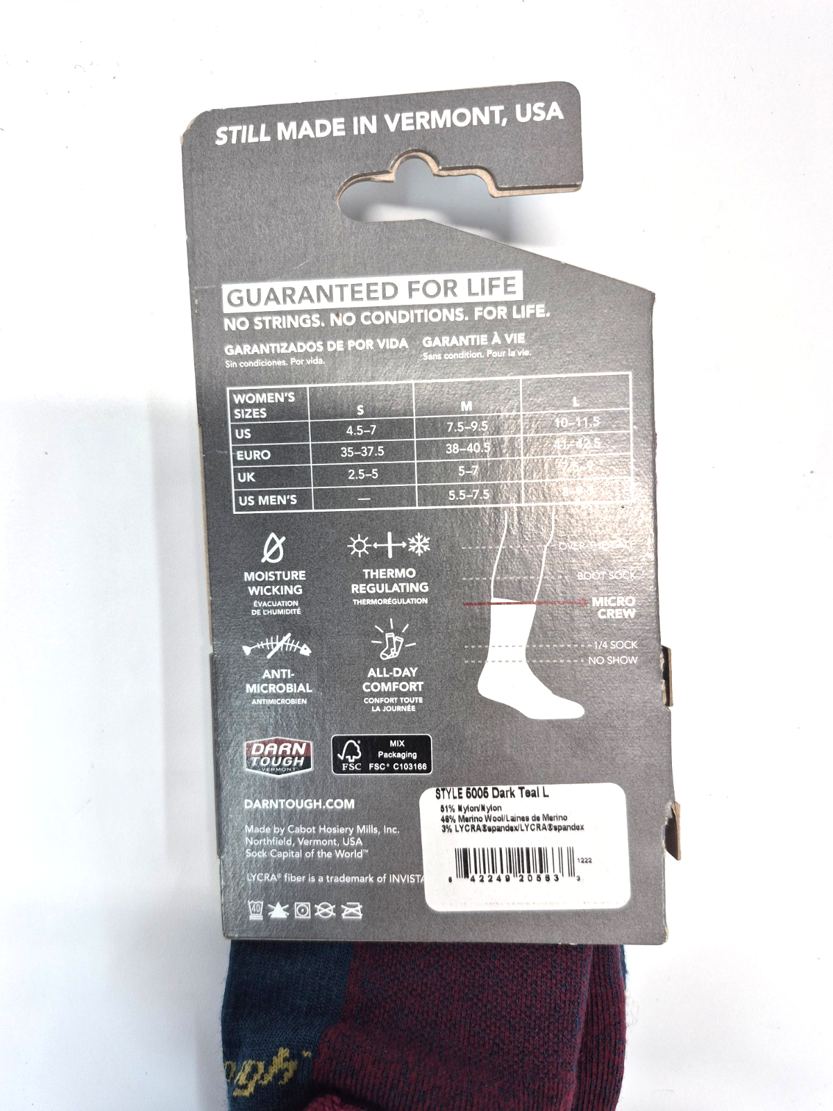 Darn Tough Women's Sunset Ledge Micro Crew Lightweight Hiking Sock 5005