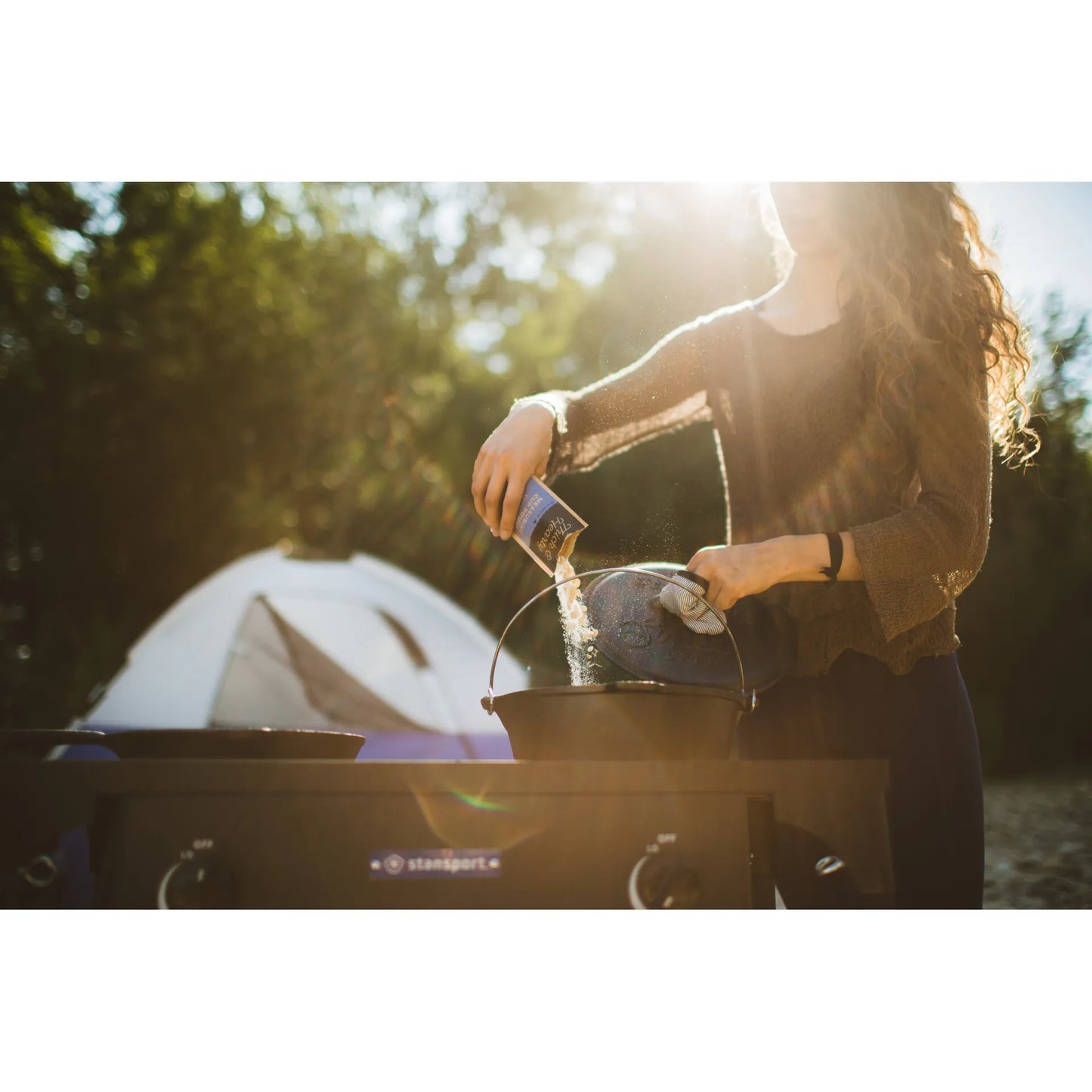 2-Burner Base Camp Stove with Cast Iron Burners and Stand