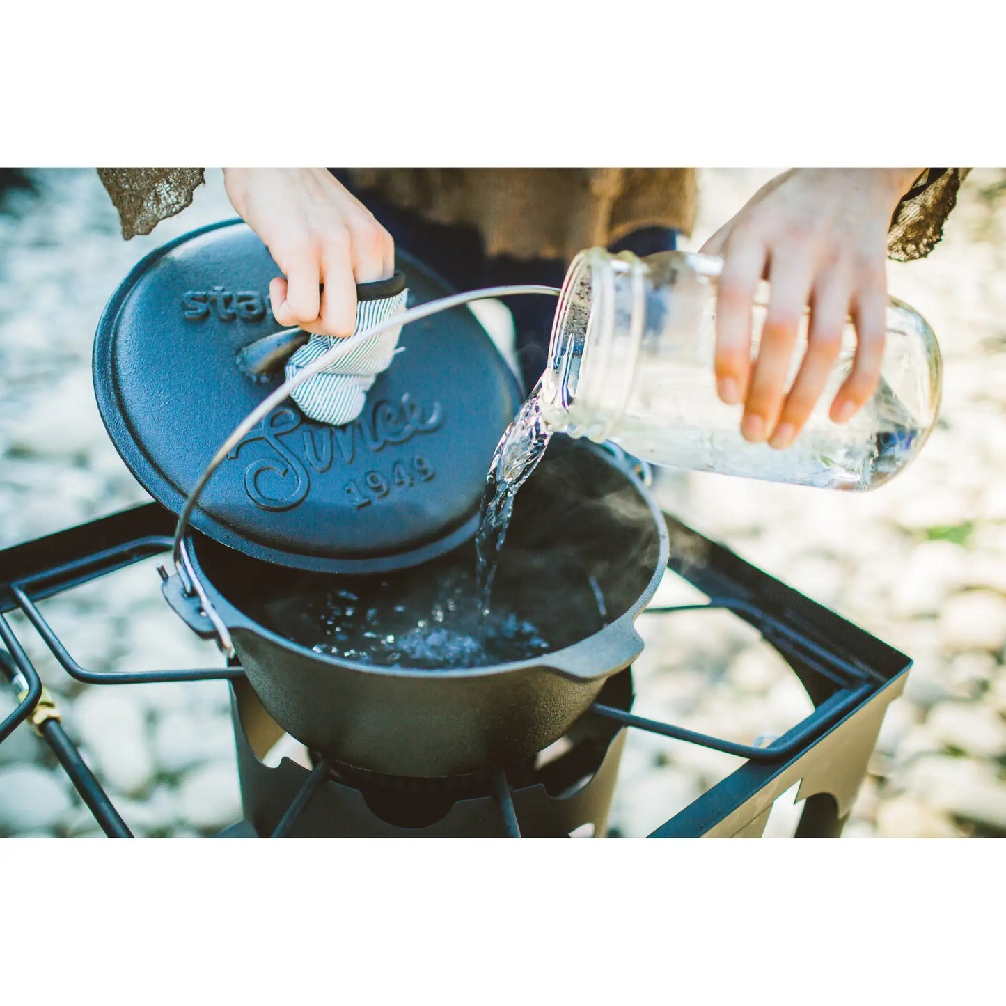 2-Burner Base Camp Stove with Cast Iron Burners and Stand