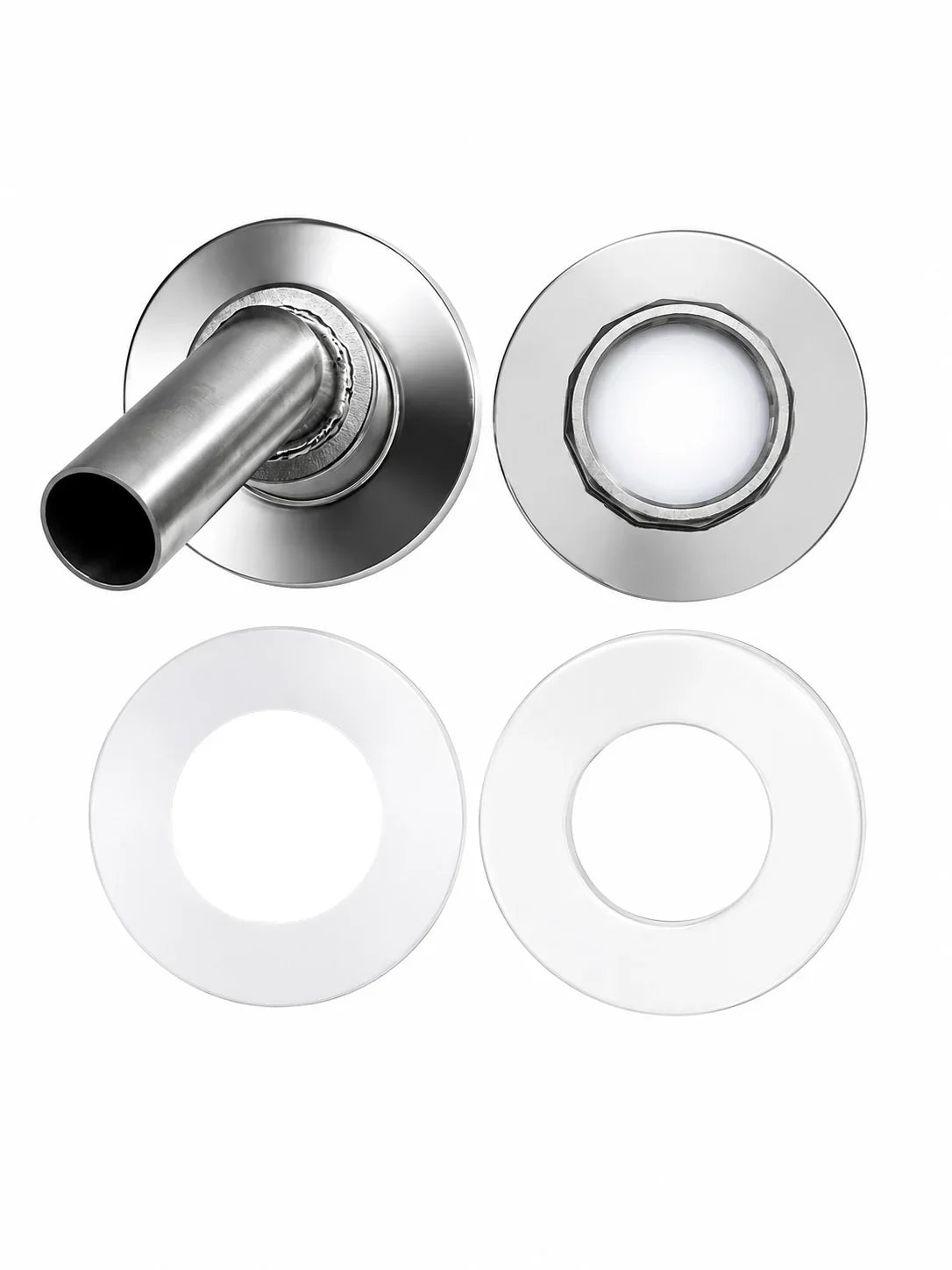 Stainless Steel Thru Hull Fitting, 22 mm, 90° Base, Angled Connector, Boltless