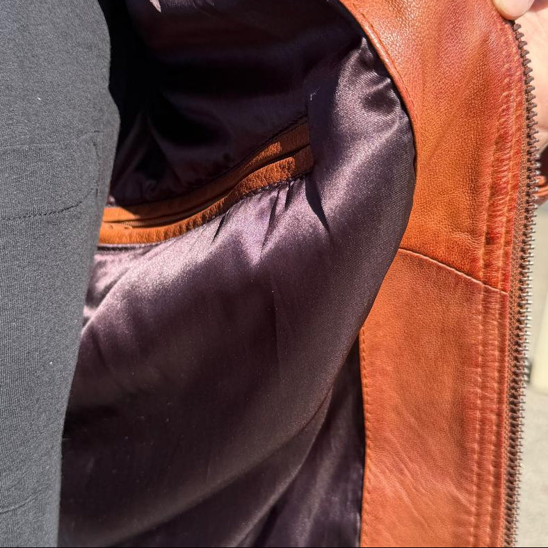 BOL Men’s Zip Pocket Leather Jacket. Sheep Leather Jacket with Fold-Down Collar