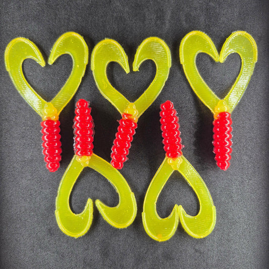 🍁Grampy's Tackle Red/Yellow Soft Plastic Grubs.