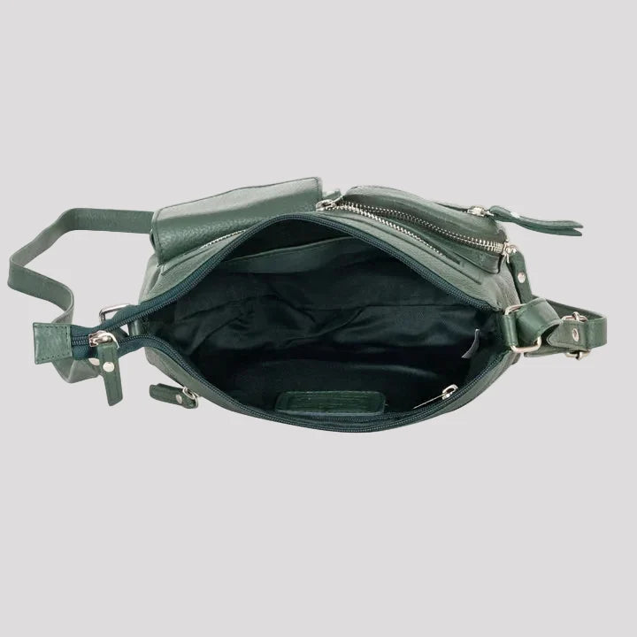 Greenwood Leather Multi-Pocket Crossbody Bag. Premium Pebbled Leather Handbag