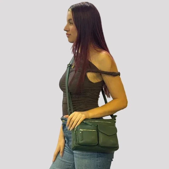 Greenwood Leather Multi-Pocket Crossbody Bag. Premium Pebbled Leather Handbag