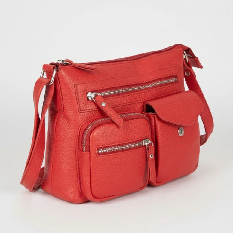 Greenwood Leather Multi-Pocket Crossbody Bag. Premium Pebbled Leather Handbag