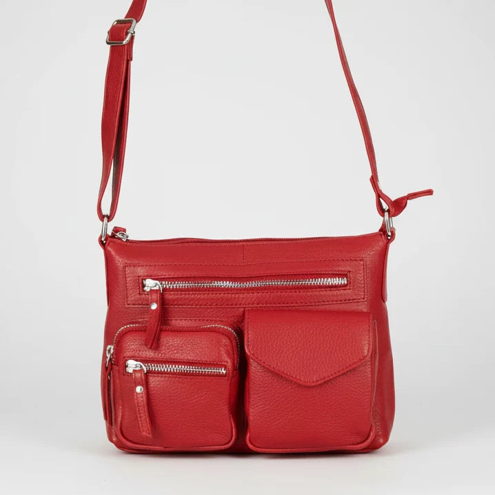 Greenwood Leather Multi-Pocket Crossbody Bag. Premium Pebbled Leather Handbag
