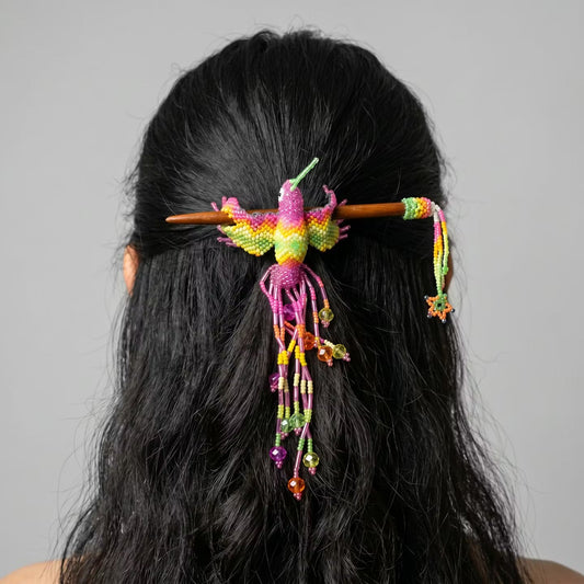 Pink Hummingbird Beaded Hair Stick