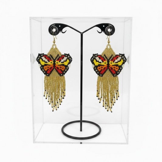 Gold Beaded Dancing Wing Earrings