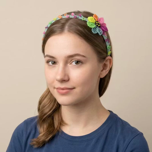 Beaded Headband with Flower Multicolour