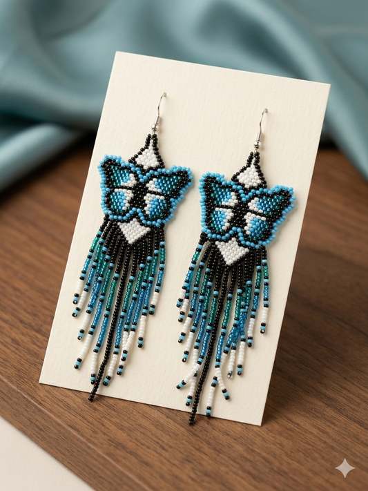 Blue Beaded Dancing Wing Earrings