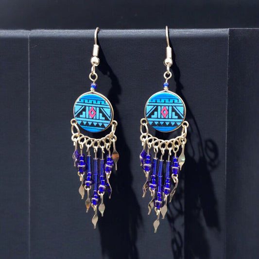 Sky Blue Southwestern Round Shaped Dangle Earrings