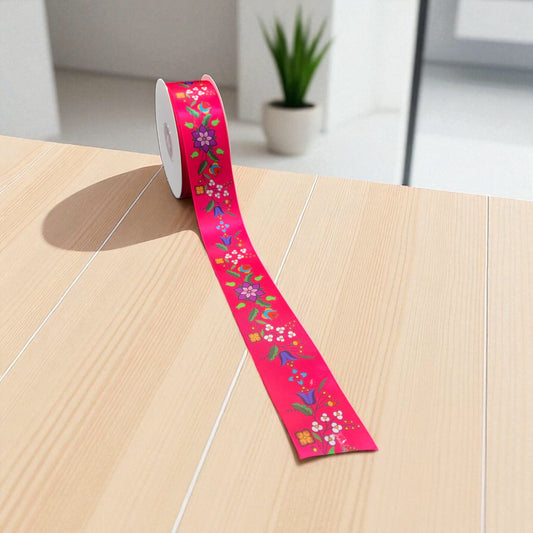 Pink Double Face Floral Ribbon Roll