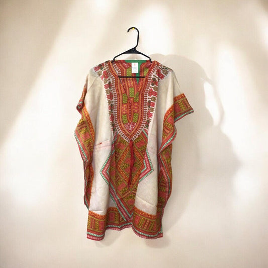 Red and Beige Printed Kaftan for Women