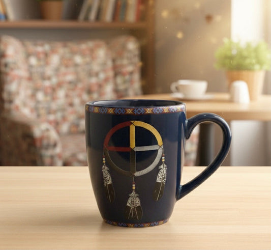 16 Oz Medicine Wheel Dark Blue Ceramic Mug