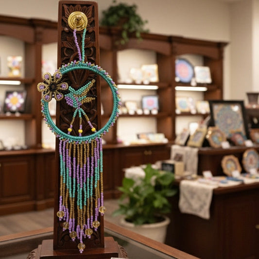 Purple and Turquoise Native Beaded Hummingbird