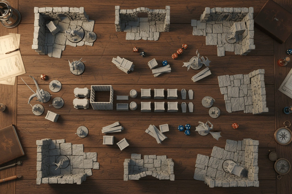 28mm Dungeon Scatter Terrain – Crates, Barrels, Altars, Coffins