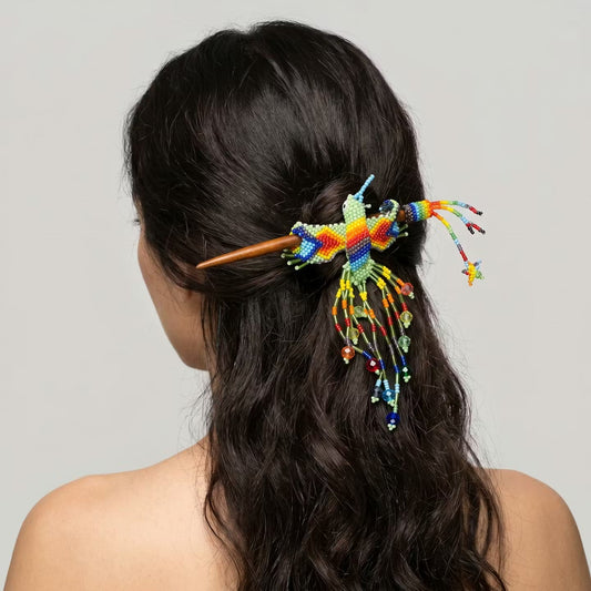Light Green Hummingbird Beaded Hair Stick