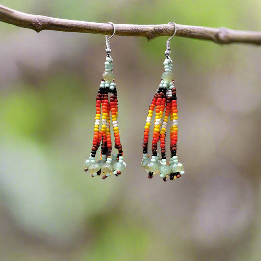 Pale Green Six-Strand Beaded Cascade Earrings