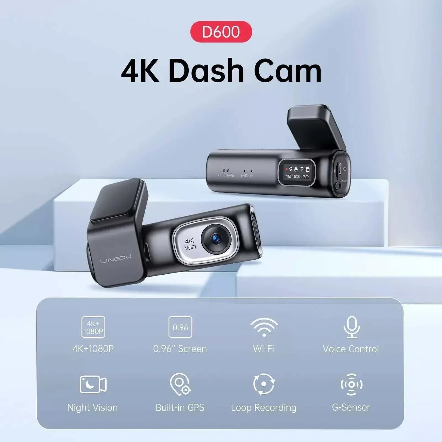 lingdu d600 4k dash cam front and rear