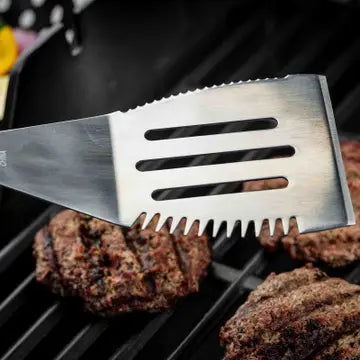 TableCraft 3-Piece Soft-Grip Grilling Tool Set with Dark Wood Handles