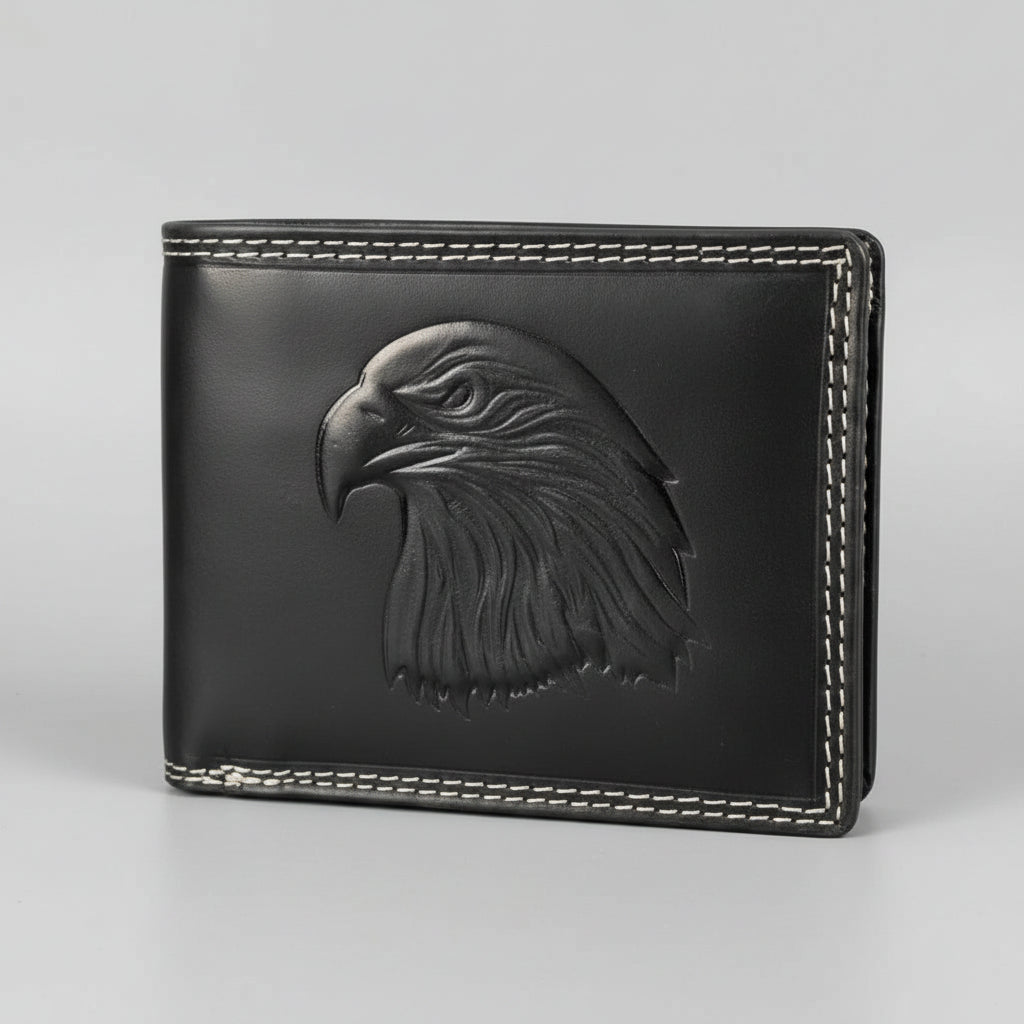 Men’s Cow Leather Eagle Embossed Bifold Wallet
