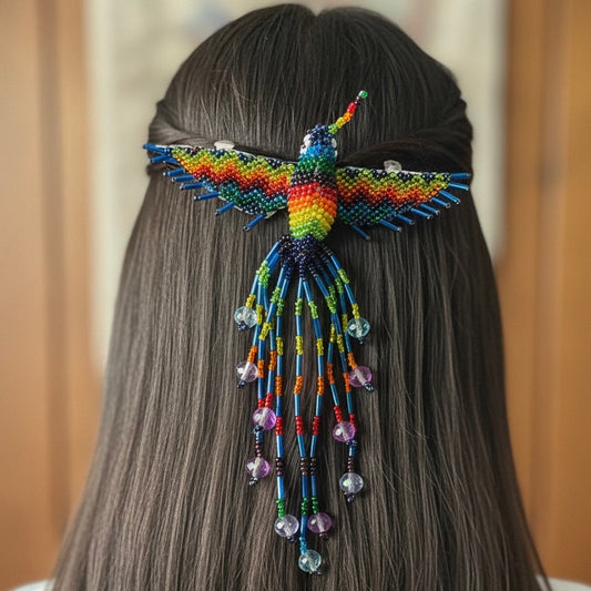 Multicolour Hummingbird Barrette with Fringes