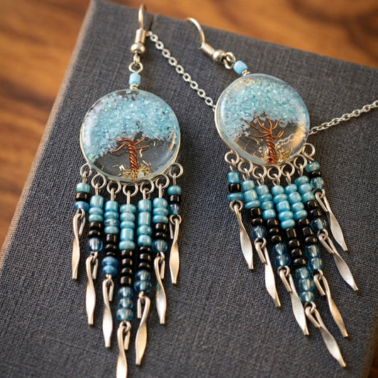 OLDTRIBES™ Tree of life Crushed Chip celest colour Earring