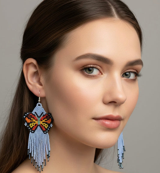 Blue Beaded Dancing Wing Earrings