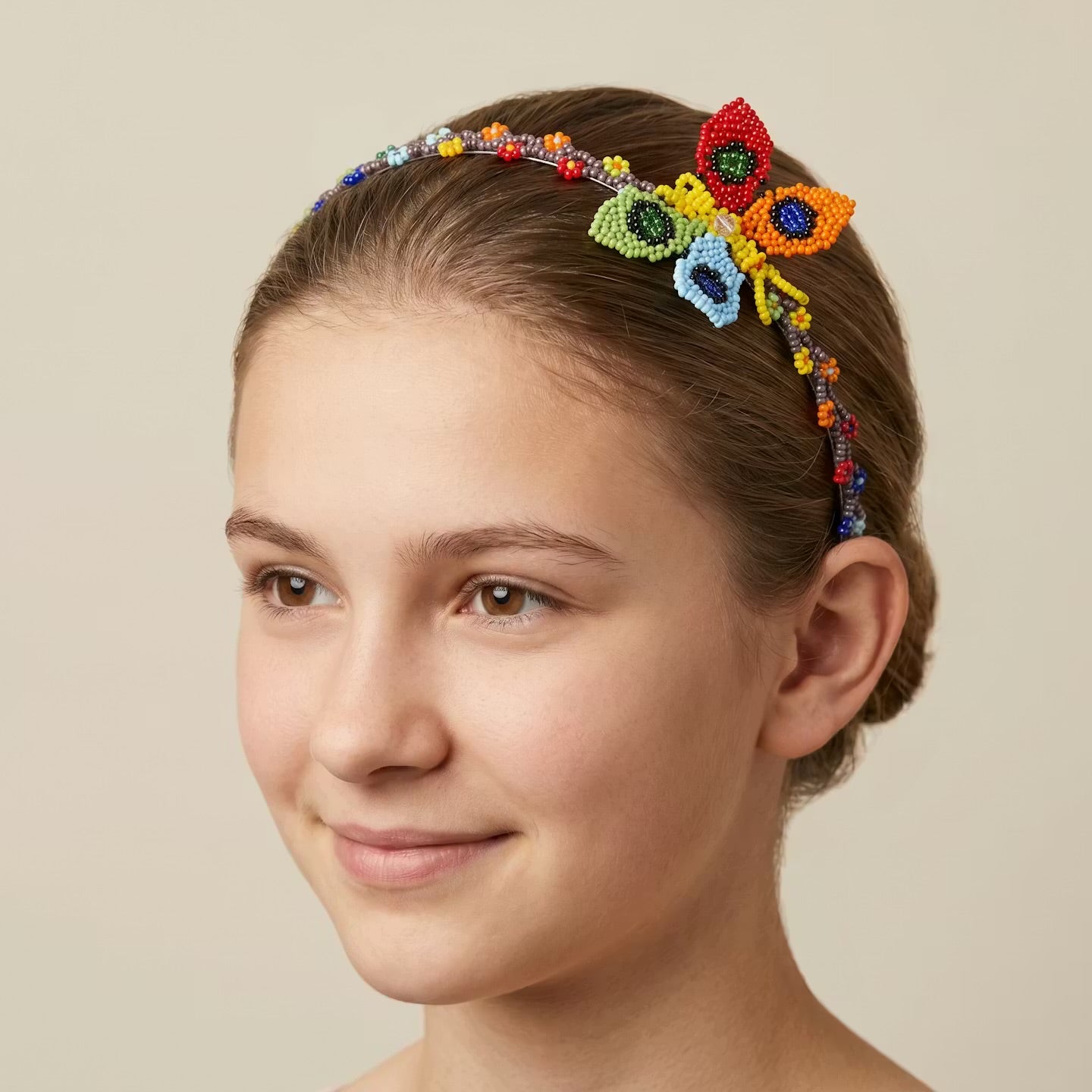 Beaded Headband with Butterfly Purple