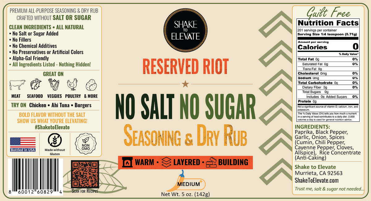 Shake to Elevate Guilt Free Reserved Riot No Salt & No Sugar Seasoning