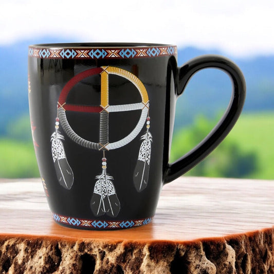 16 Oz Medicine Wheel Black Ceramic Mug
