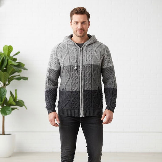 Grey and Black Cayambe Alpaca Cable Knit Sweater