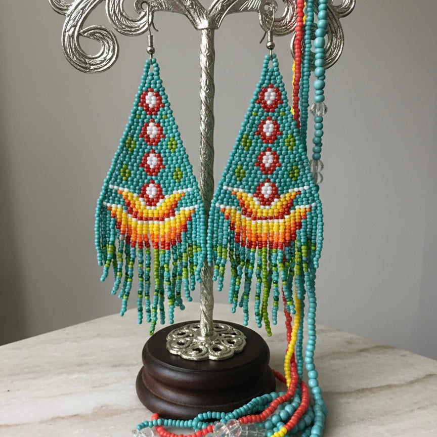 Turquoise Flame Blossom Drop Earrings
