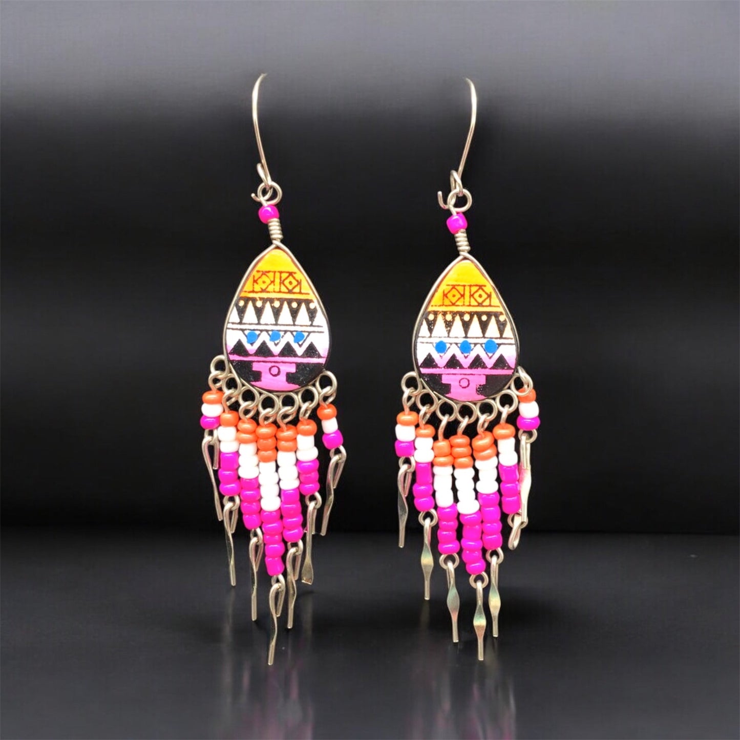 OldTribes™ Small Sized Southwestern Pink and Yellow Teardrop Earrings