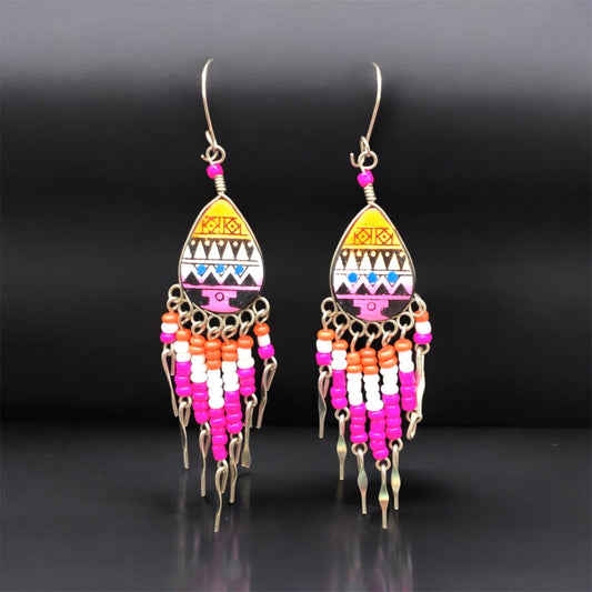 OldTribes™ Small Sized Southwestern Pink and Yellow Teardrop Earrings