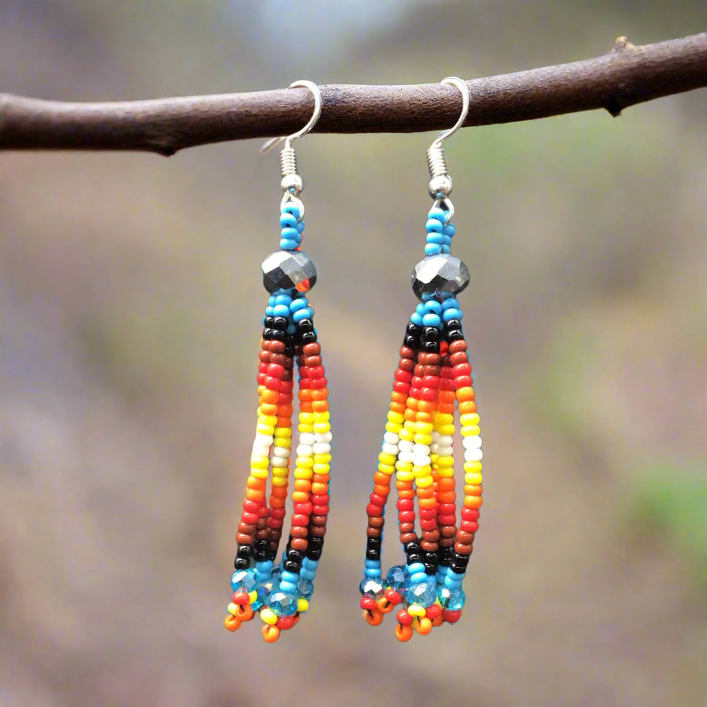 Skyblue Six-Strand Beaded Cascade Earrings