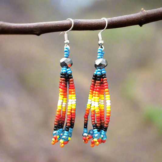 Skyblue Six-Strand Beaded Cascade Earrings