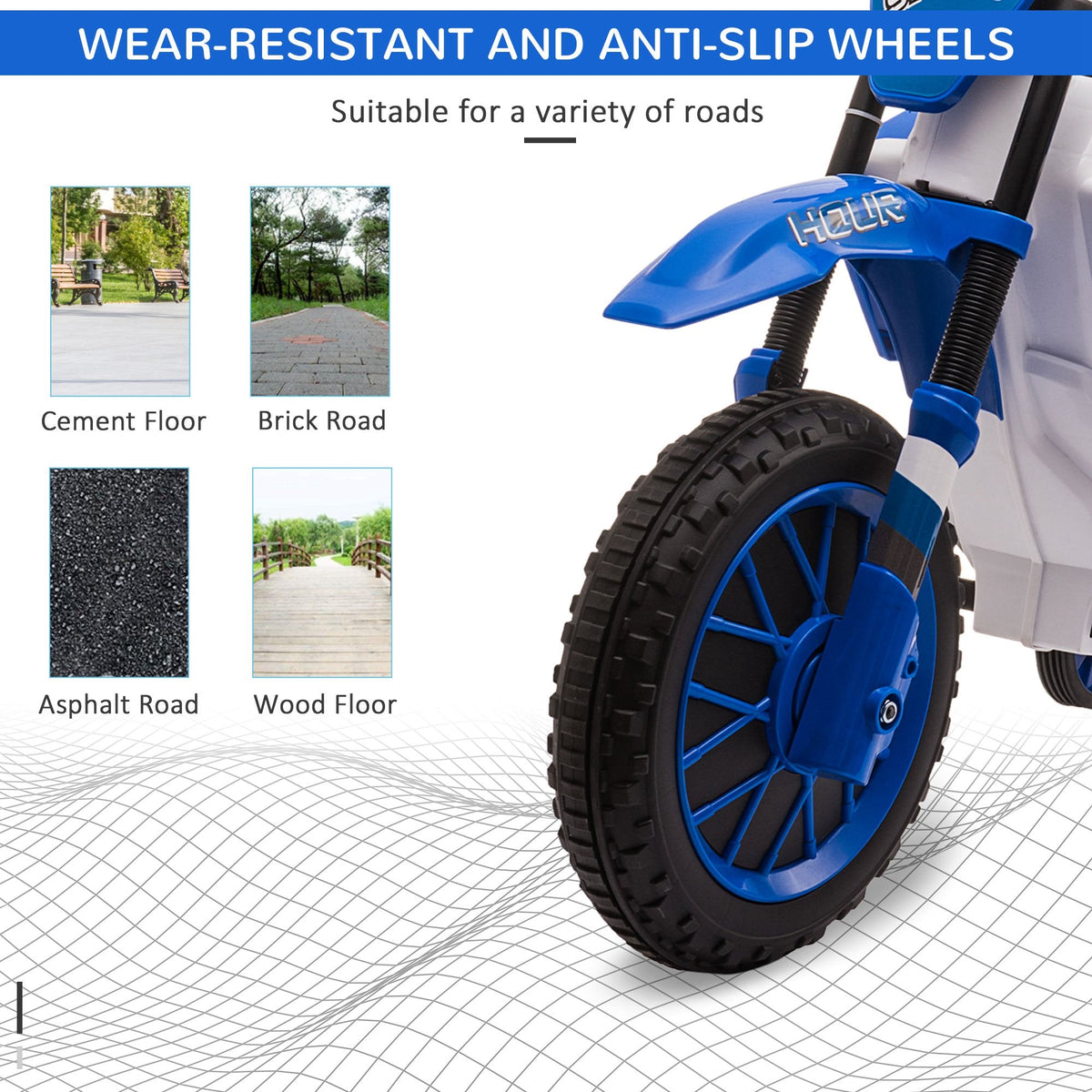 Kids Dirt Bike 12V Battery-Powered Ride-On Electric Motorcycle with Charging Battery, Training Wheels Blue