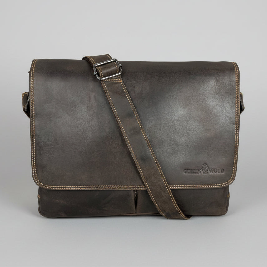 Greenwood Leather Laptop Bag. Premium Waxed Full-Grain Leather Briefcase for 16" Laptops
