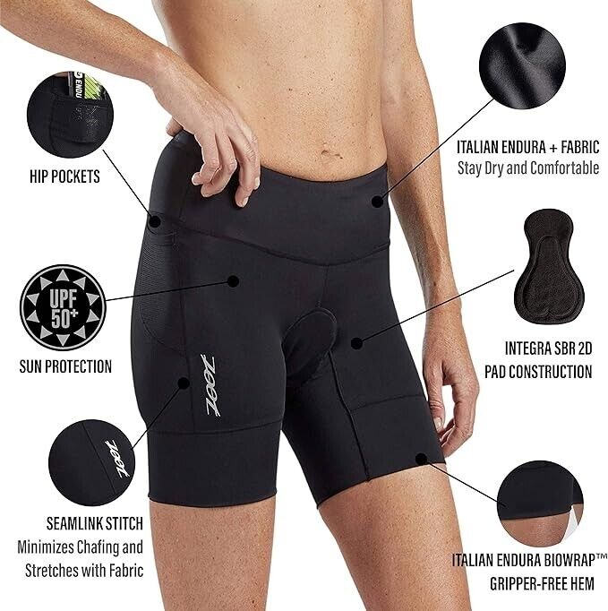 Zoot Women’s Performance 6-Inch Triathlon Shorts with Cycling Chamois Pad Small