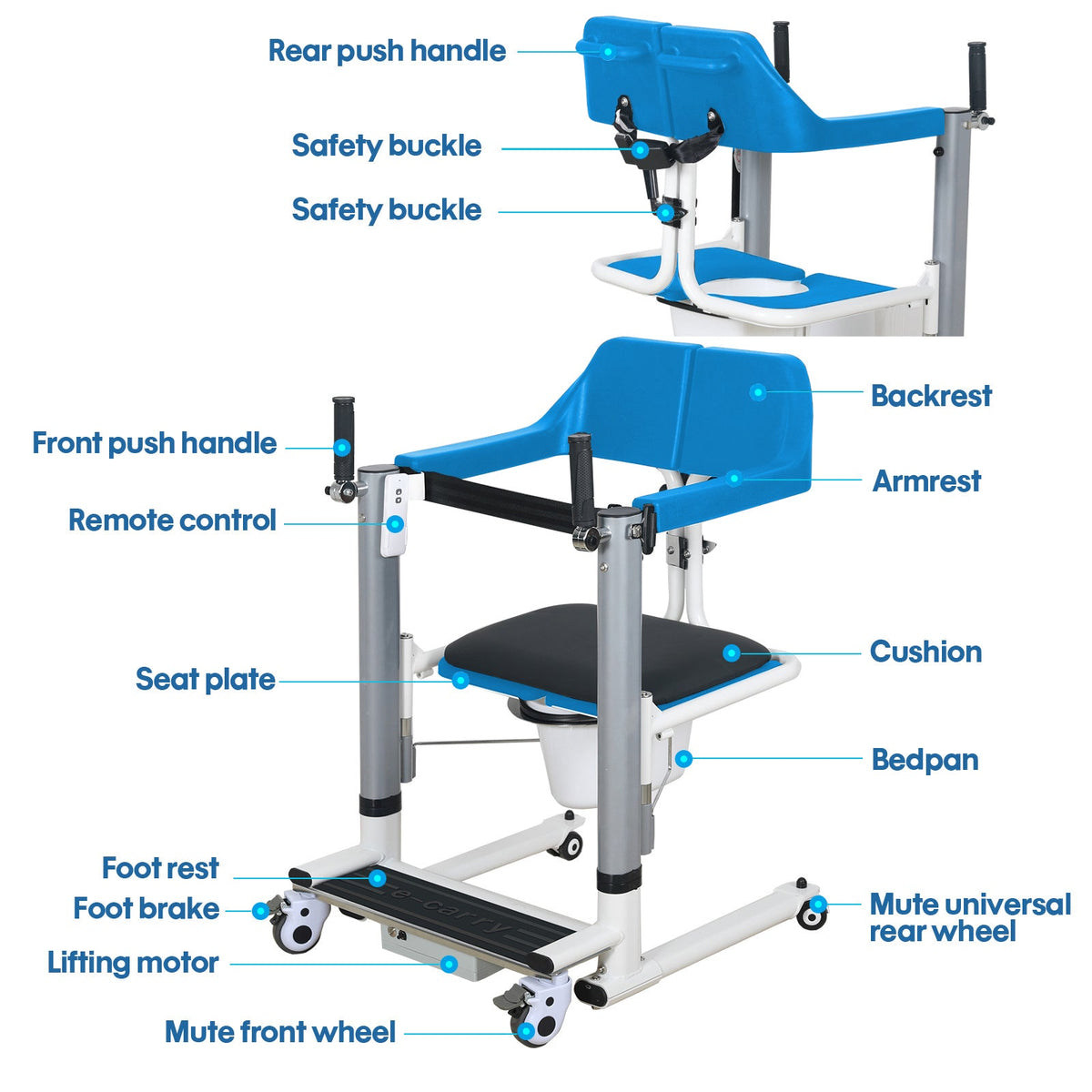 4-IN-1 Multifunctional Electric Lift Transfer, Shower, & Commode Chair for Safe Patient Care in Canada
