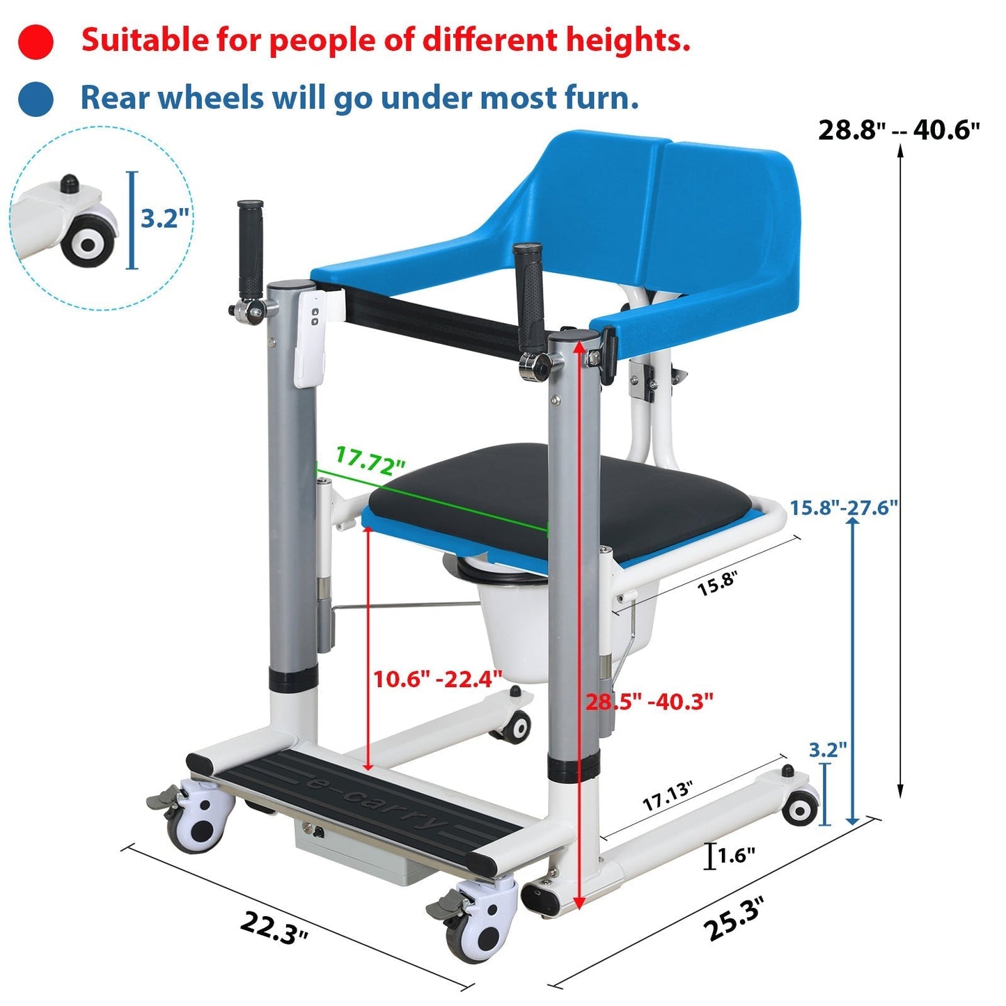 4-IN-1 Multifunctional Electric Lift Transfer, Shower, & Commode Chair for Safe Patient Care in Canada