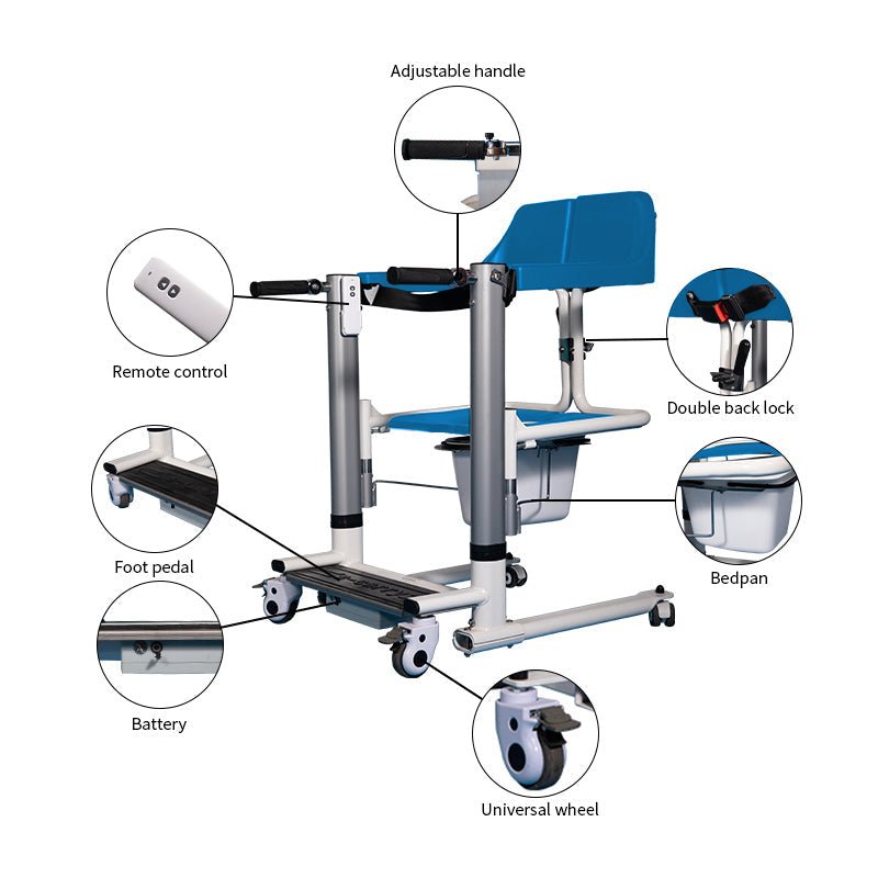 4-IN-1 Multifunctional Electric Lift Transfer, Shower, & Commode Chair for Safe Patient Care in Canada